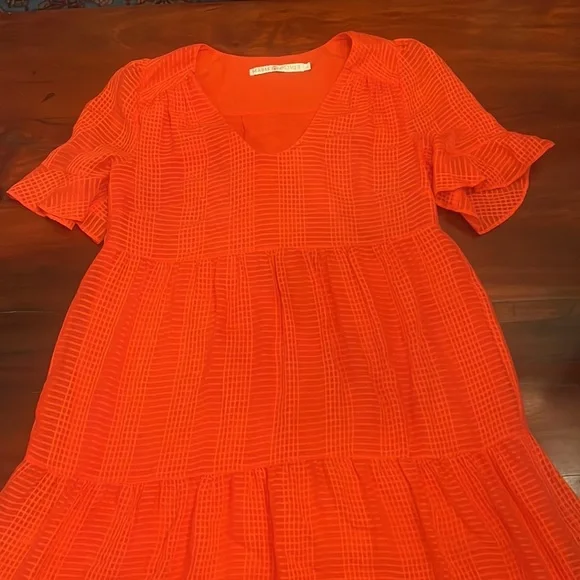 Marie Oliver Silk Knee Length Dress Sz:Xs in Orange - Picture 3 of 9